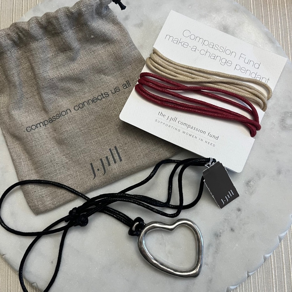 J.Jill Heart Necklace Jewelry Interchangeable Cord Rustic Silver Compassion Fund